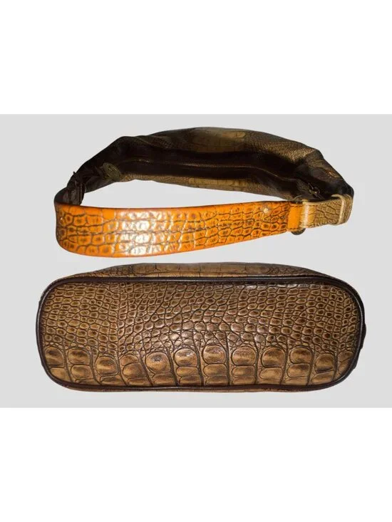 Brahmin Jacana Hobo Brown Ombre Croc Embossed Leather Brass Shoulder Bag + Charm - Picture 6 of 8